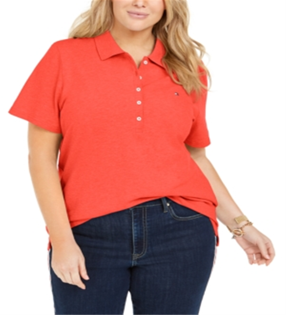 Camisa polo feminina Tommy Hilfiger Plus Piquet Laranja Tamanho 1X