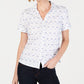 Camisa feminina Karen Scott com aba e bolinhas, branca, tamanho M