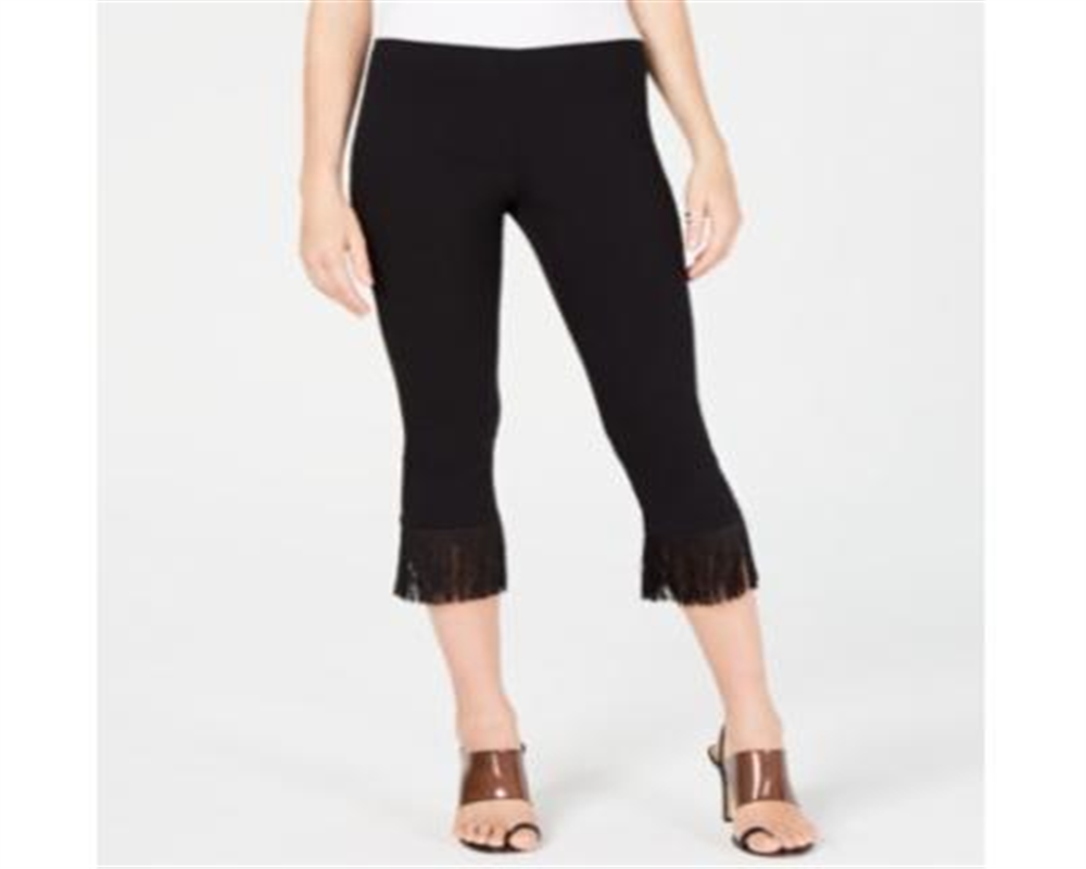 Calça feminina com franjas e tornozelo da INC International Concepts, preta, tamanho 8