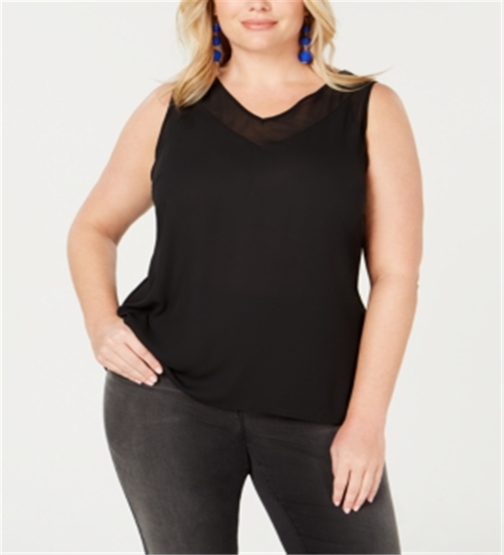 Blusa transparente sem mangas feminina INC International Concepts, preta, tamanho 1X