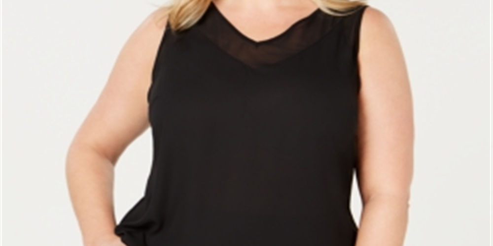 Blusa transparente sem mangas feminina INC International Concepts, preta, tamanho 1X