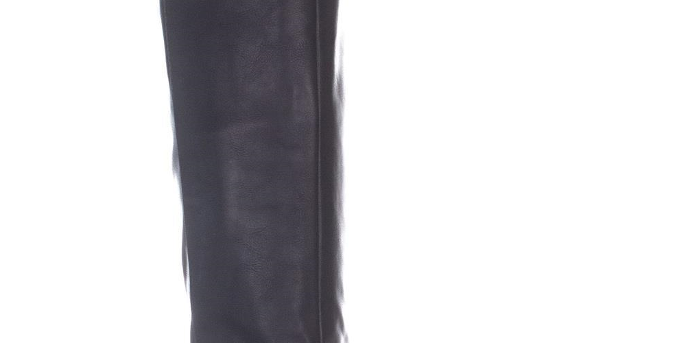 Botas femininas Damien de couro sintético com tachas até o joelho, tamanho 6,5 M, pretas