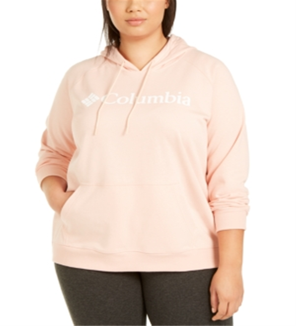 Moletom com capuz feminino Columbia French Terry com logotipo, cor pêssego, tamanho 3X