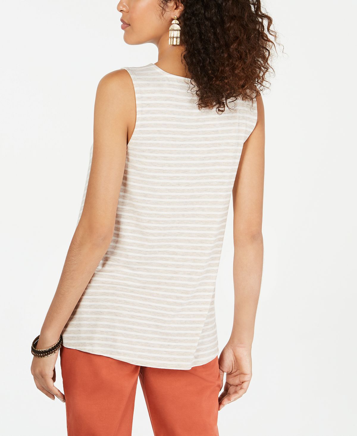 Blusa feminina listrada sem mangas Style &amp; Co, marrom, tamanho X-S