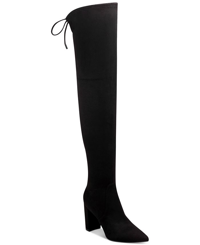 Botas sociais femininas Marc Fisher de couro acima do joelho, pretas, tamanho 7M