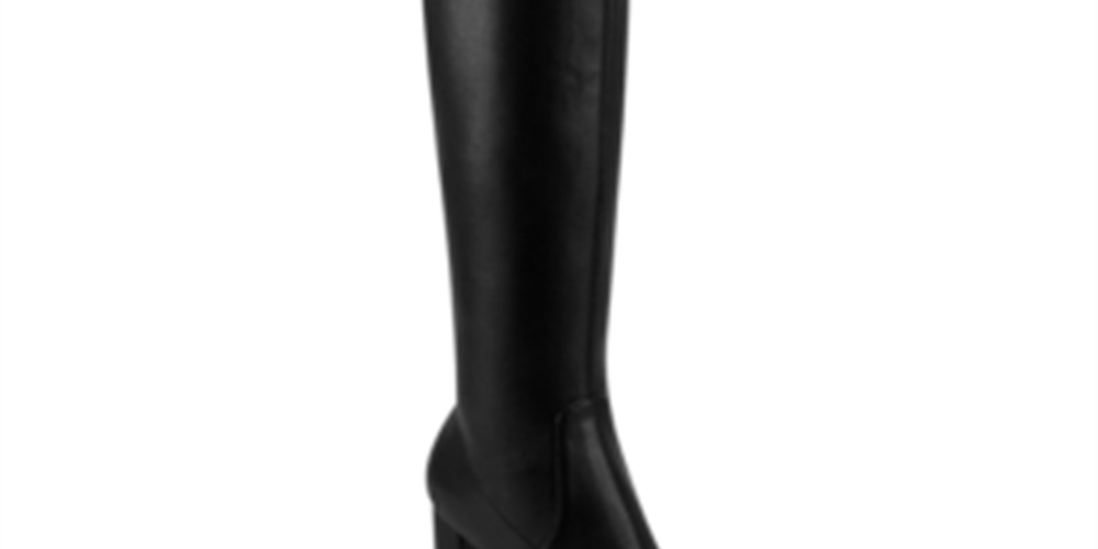 Botas sociais femininas Marc Fisher de couro acima do joelho, pretas, tamanho 7M