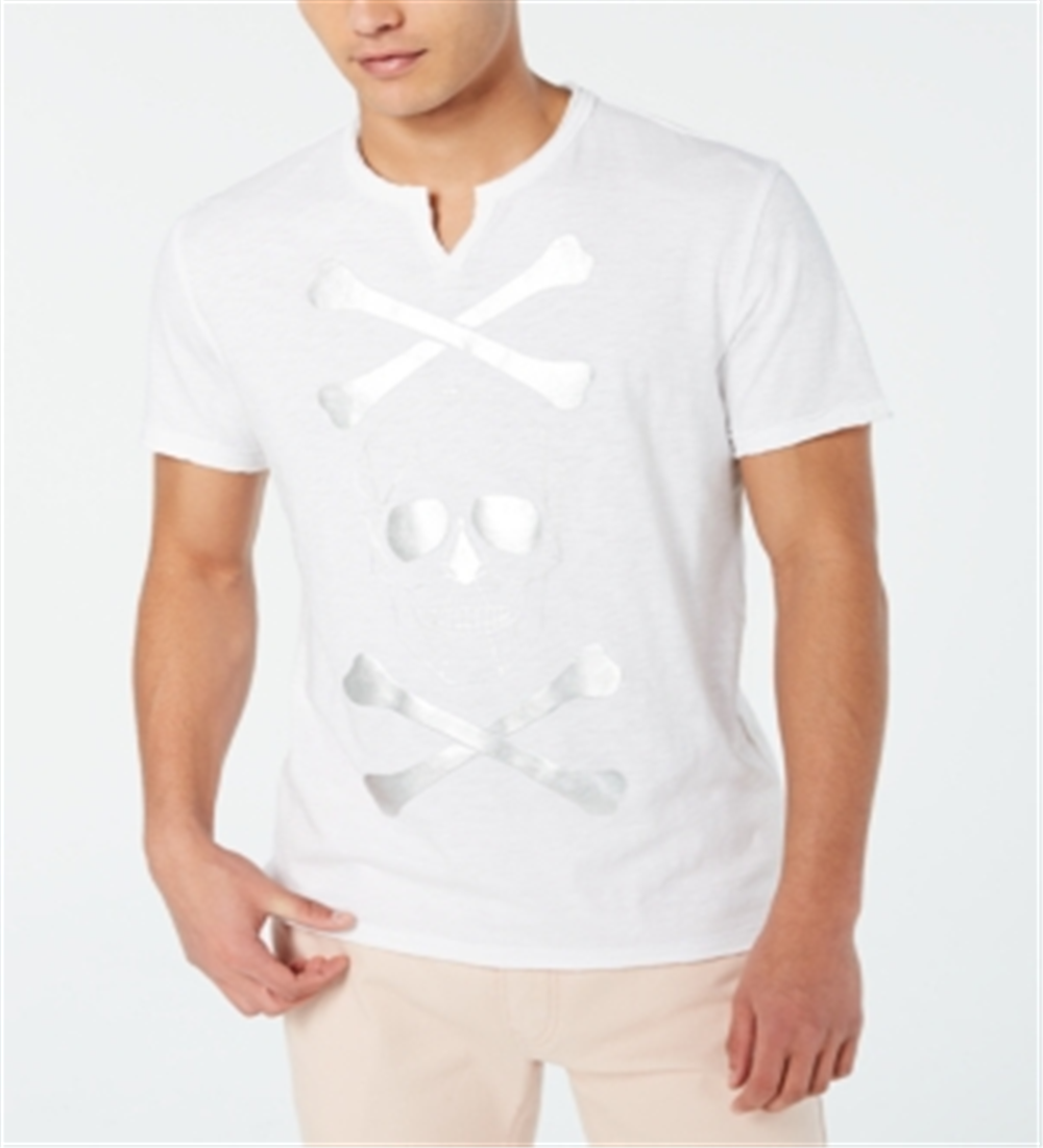 Camiseta masculina com caveira e ossos cruzados da INC International Concepts, branca, tamanho médio