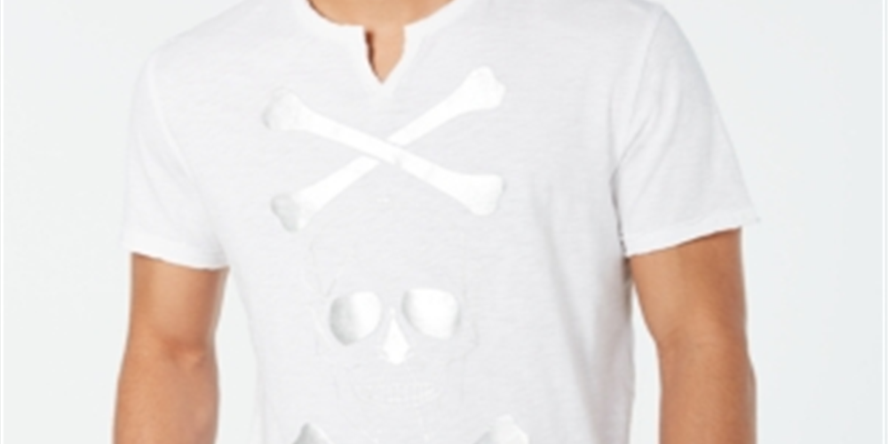 Camiseta masculina com caveira e ossos cruzados da INC International Concepts, branca, tamanho médio