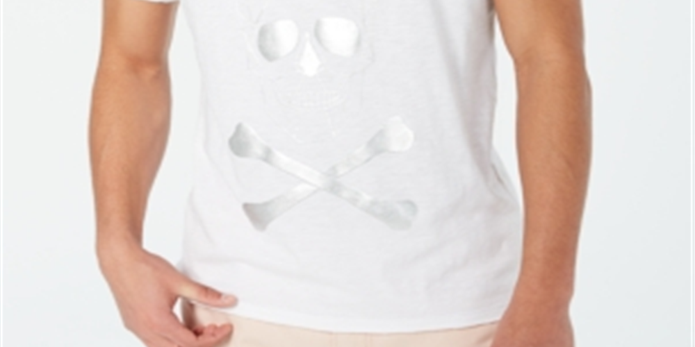 Camiseta masculina com caveira e ossos cruzados da INC International Concepts, branca, tamanho médio