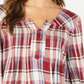 Blusa xadrez feminina estilo &amp; co com decote aberto, vermelha, tamanho grande