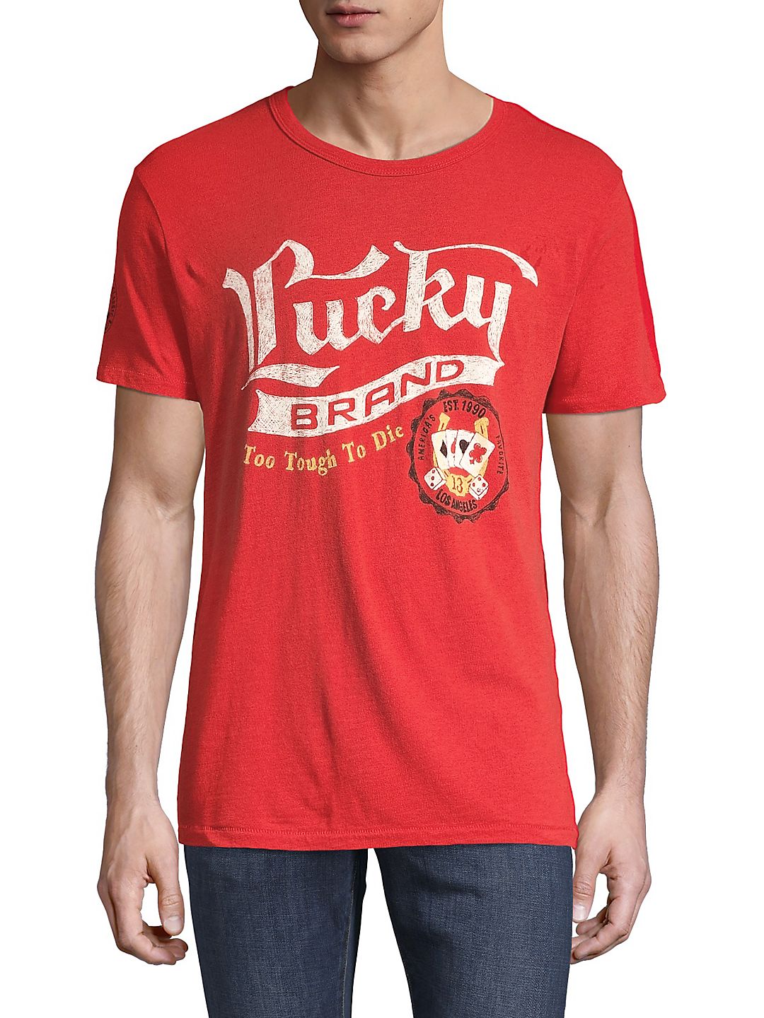 Camiseta masculina com logotipo gráfico Lucky Brand vermelha, tamanho grande