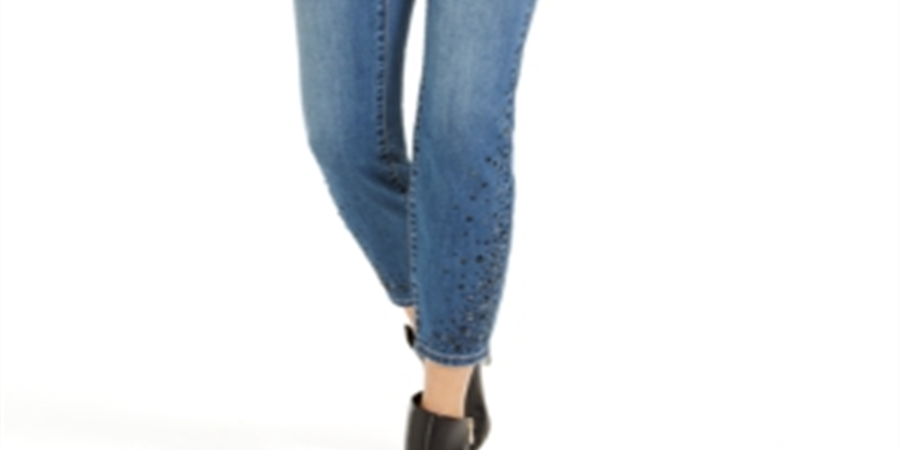 Calça jeans skinny feminina INC International Concepts com strass e curvas, azul, tamanho 0