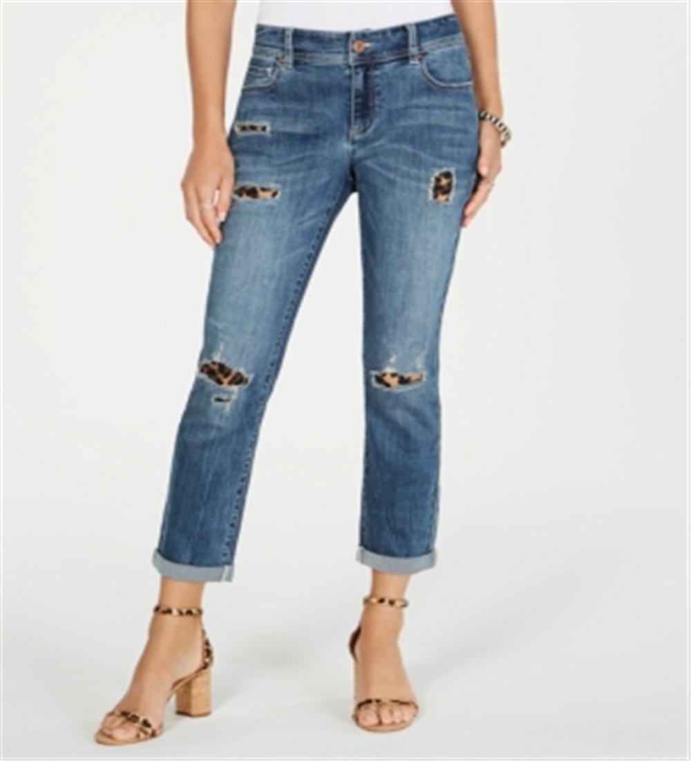 Calça jeans feminina estilo boyfriend com zíper, cinza, tamanho 0, da INC International Concepts
