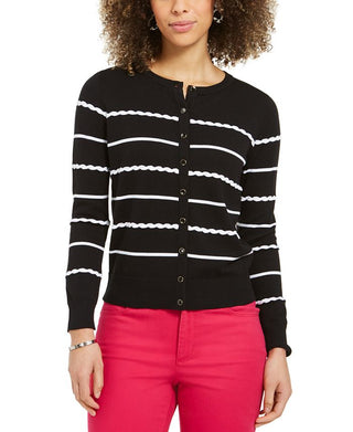 Cardigan listrado feminino Charter Club, preto, tamanho X-S