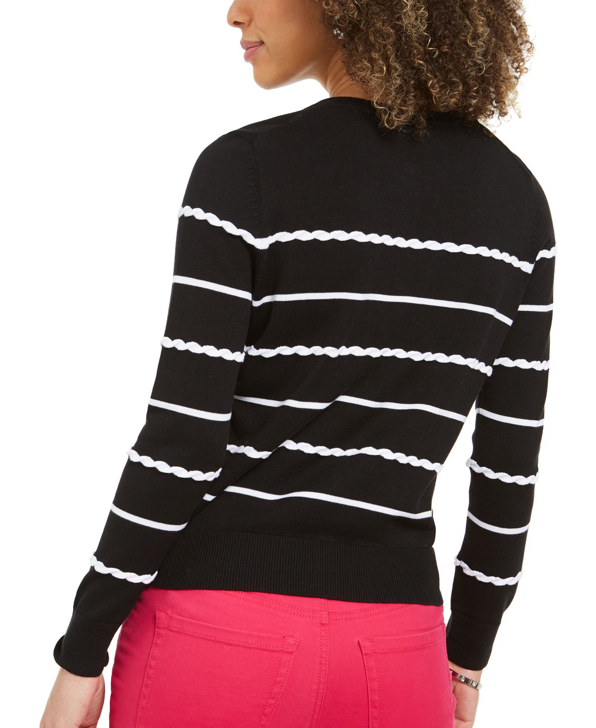 Cardigan listrado feminino Charter Club, preto, tamanho X-S