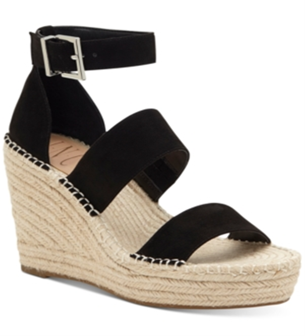 INC Feminino 1 Plataforma Conforto Tira no Tornozelo Catiana Biqueira Amêndoa Cunha Fivela Alpargatas Preto Tamanho 9 M