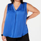 Blusa feminina Alfani sem mangas com decote em V Hi Lo Plus Azul Tamanho 0X