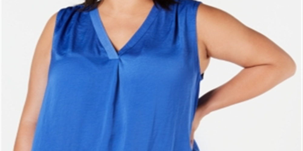 Blusa feminina Alfani sem mangas com decote em V Hi Lo Plus Azul Tamanho 0X