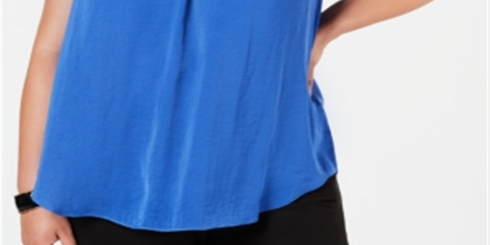 Blusa feminina Alfani sem mangas com decote em V Hi Lo Plus Azul Tamanho 0X