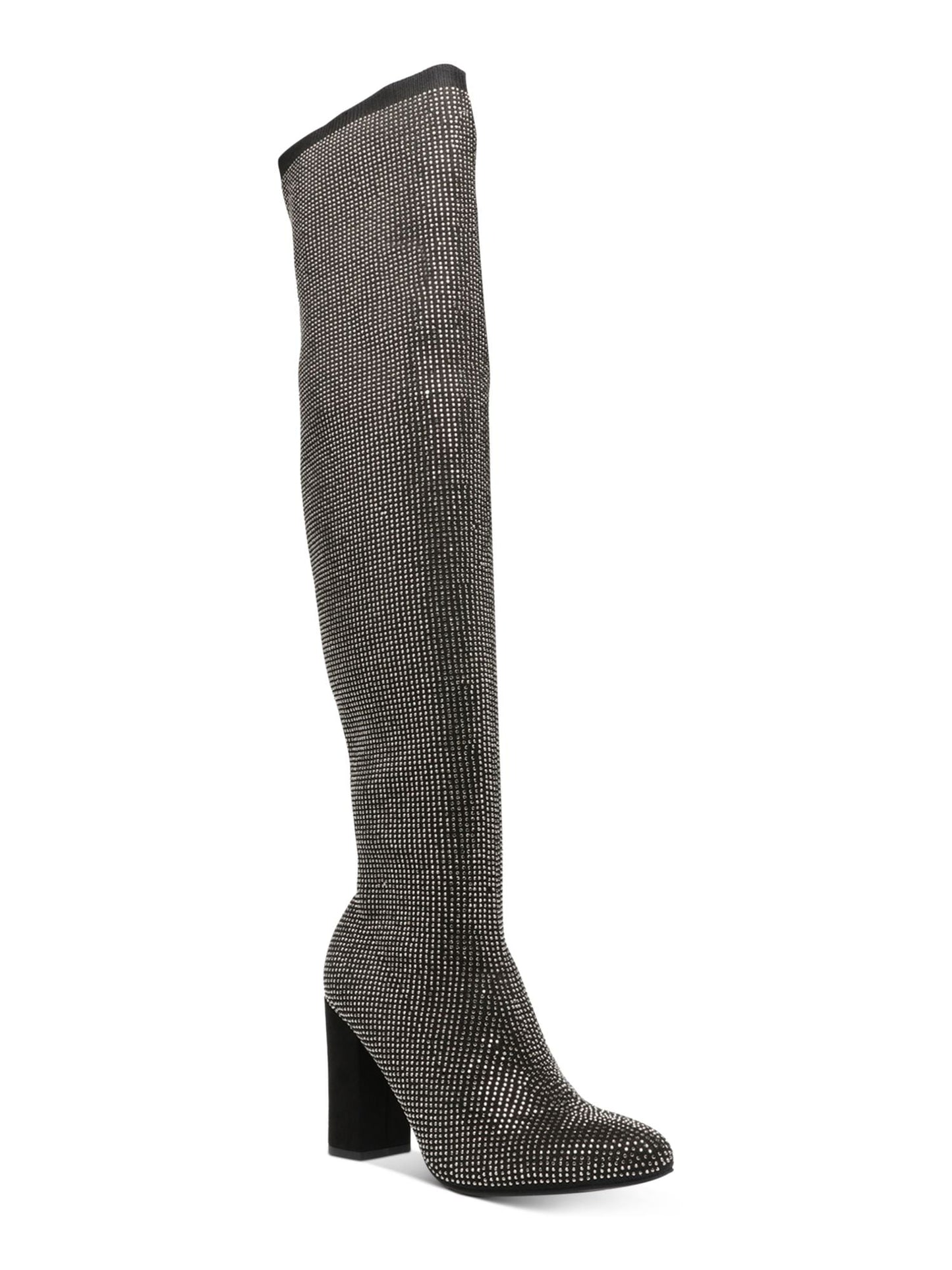 Botas sociais femininas Wild Pair com strass, acolchoadas, bico fino, salto bloco, zíper, tamanho 9,5 m, cinza
