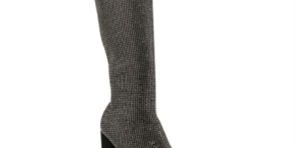 Botas sociais femininas Wild Pair com strass, acolchoadas, bico fino, salto bloco, zíper, tamanho 9,5 m, cinza