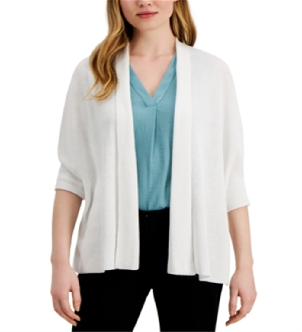 Cardigan feminino Alfani com manga 3/4 aberta, branco, tamanho extragrande
