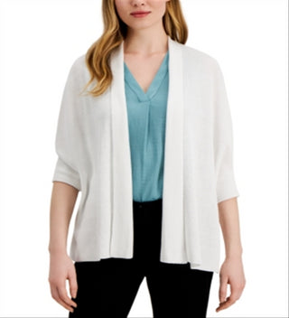Cardigan feminino Alfani com manga 3/4 aberta, branco, tamanho extragrande