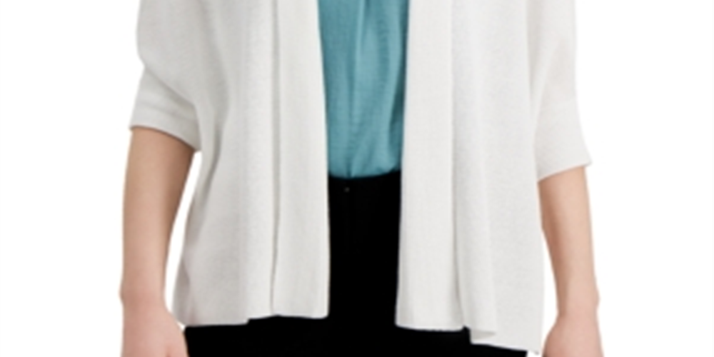 Cardigan feminino Alfani com manga 3/4 aberta, branco, tamanho extragrande