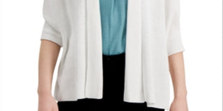 Cardigan feminino Alfani com manga 3/4 aberta, branco, tamanho extragrande