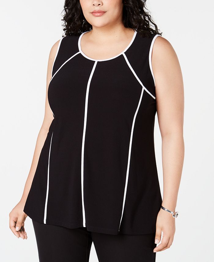 Camiseta regata feminina Alfani Piping Hi Low preta tamanho 2X