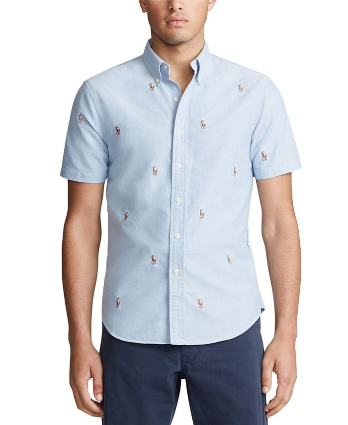 Camisa Oxford Polo Ralph Lauren Masculina Allover Pony Manga Curta Tamanho Sortido Pequeno