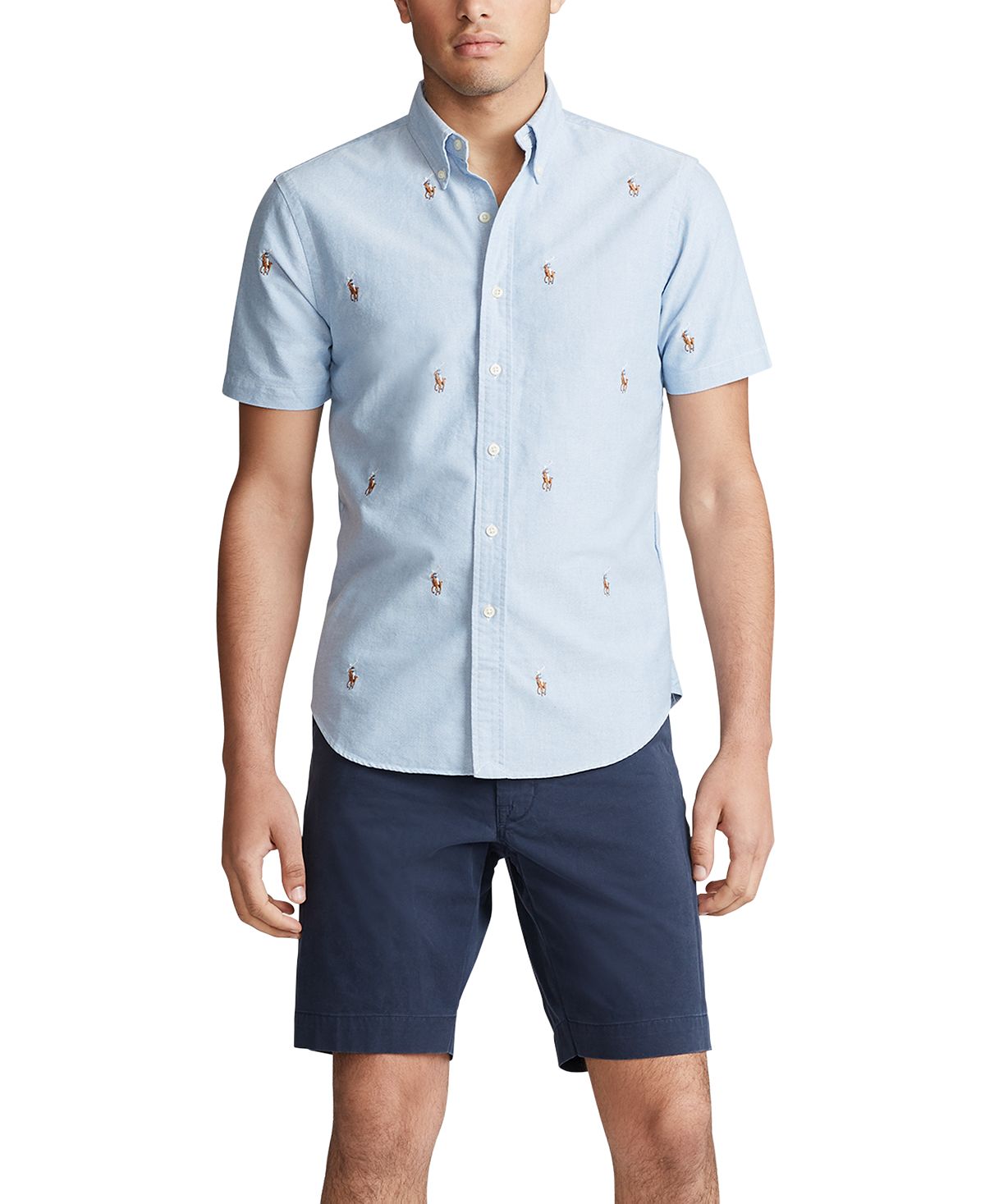 Camisa Oxford Polo Ralph Lauren Masculina Allover Pony Manga Curta Tamanho Sortido Pequeno