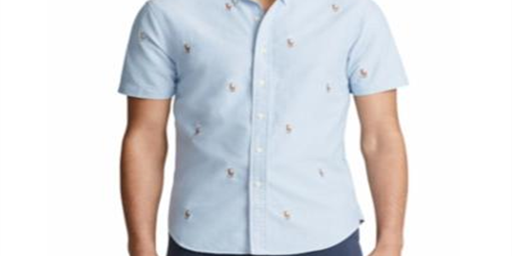 Camisa Oxford Polo Ralph Lauren Masculina Allover Pony Manga Curta Tamanho Sortido Pequeno