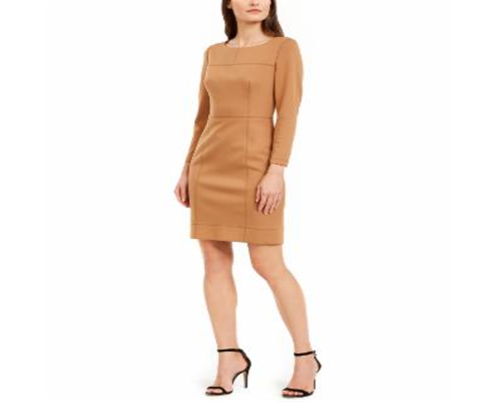 Vestido feminino Anne Klein com costura princesa e mergulho, marrom, tamanho 14