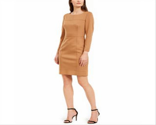Vestido feminino Anne Klein com costura princesa e mergulho, marrom, tamanho 14