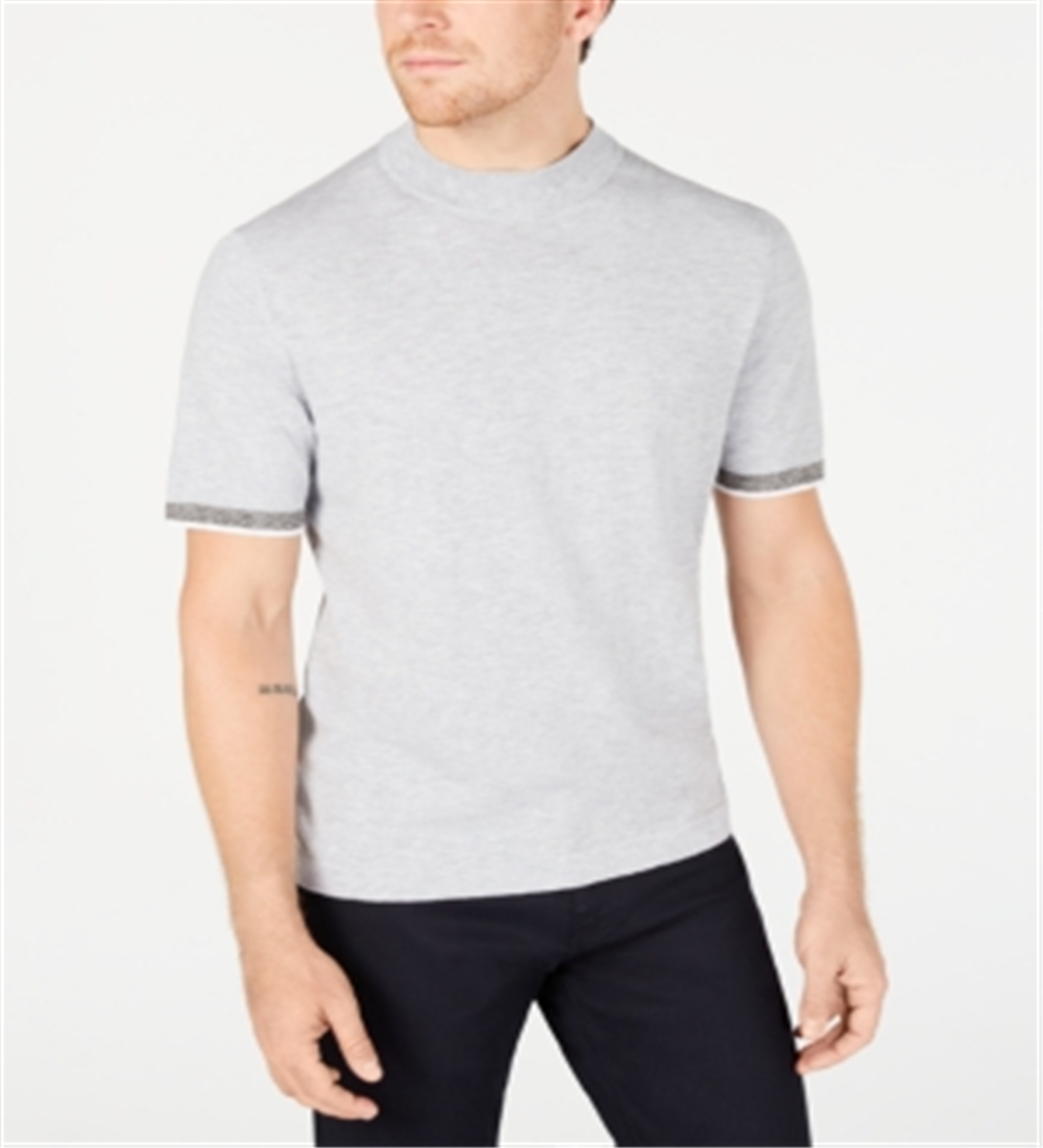 Suéter Alfani Masculino Gola Falsa Manga Curta Cinza Tamanho Médio