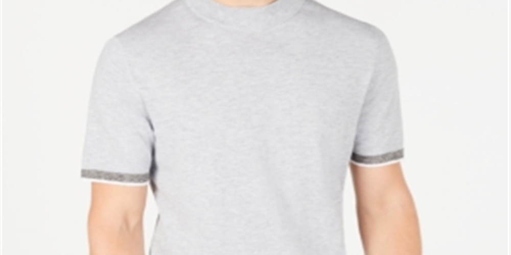 Suéter Alfani Masculino Gola Falsa Manga Curta Cinza Tamanho Médio