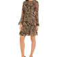Vestido feminino Anne Klein com estampa animal e zíper, tamanho 8, marrom