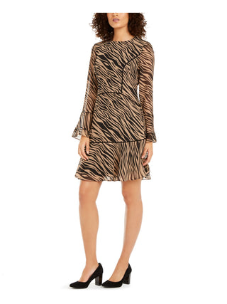 Vestido feminino Anne Klein com estampa animal e zíper, tamanho 8, marrom