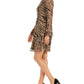 Vestido feminino Anne Klein com estampa animal e zíper, tamanho 8, marrom