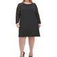 Vestido evasê com manga de renda Tommy Hilfiger feminino, tamanho 22W, preto