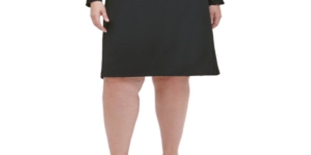 Vestido evasê com manga de renda Tommy Hilfiger feminino, tamanho 22W, preto