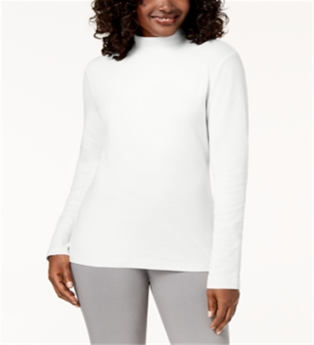 Karen Scott Blusa de gola alta feminina de algodão, branca, tamanho XX-G