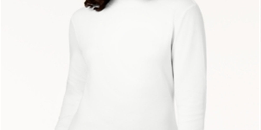 Karen Scott Blusa de gola alta feminina de algodão, branca, tamanho XX-G