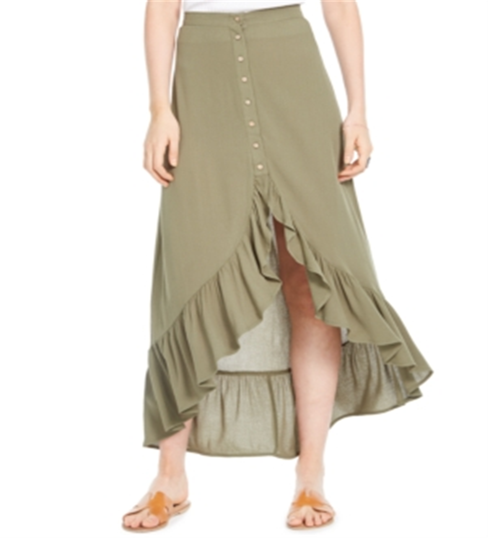 Saia longa midi com babados Polly &amp; Esther feminina, verde, tamanho médio