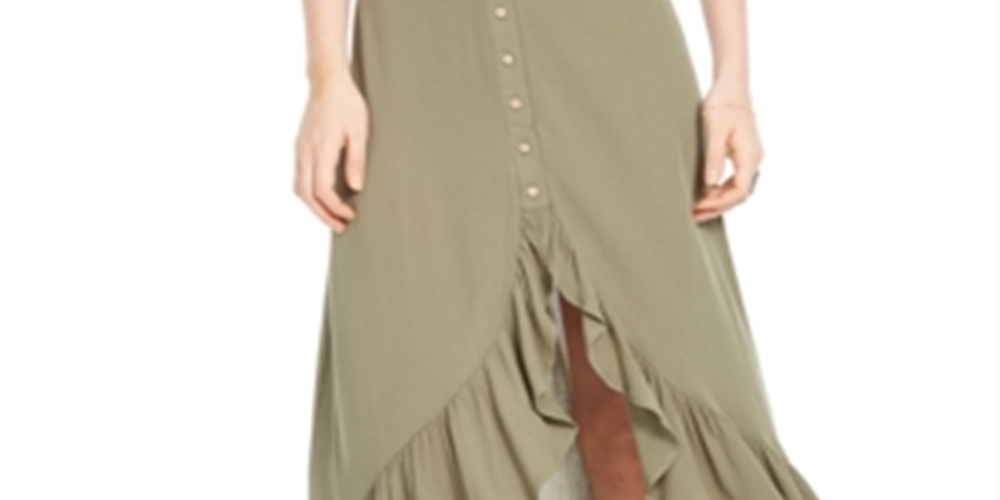 Saia longa midi com babados Polly &amp; Esther feminina, verde, tamanho médio