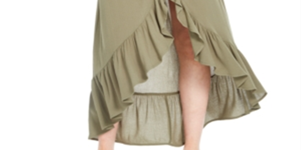 Saia longa midi com babados Polly &amp; Esther feminina, verde, tamanho médio