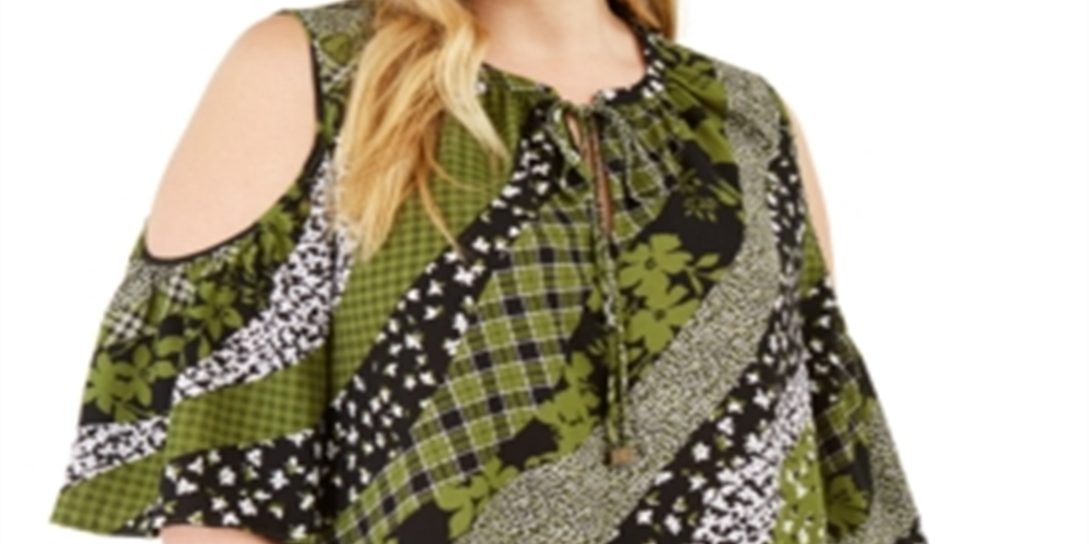Blusa feminina Michael Kors Plus com estampa mista e ombro vazado, verde, tamanho 2X