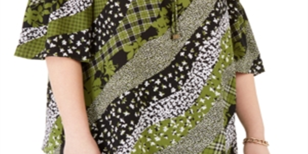 Blusa feminina Michael Kors Plus com estampa mista e ombro vazado, verde, tamanho 2X
