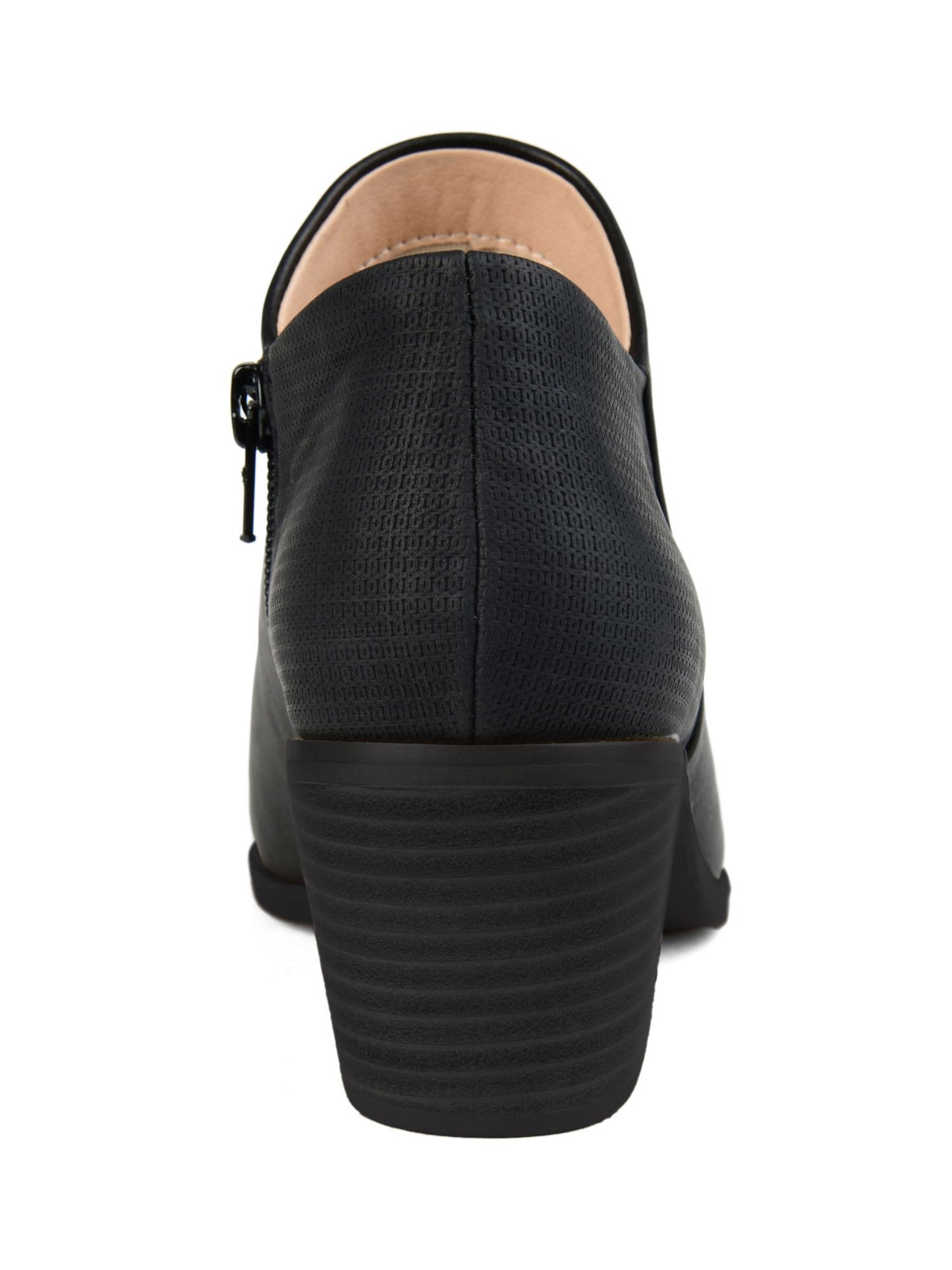 Botas femininas Journee Collection com zíper e salto bloco Adison Almond Toe Mixed Media, pretas, tamanho 10 M
